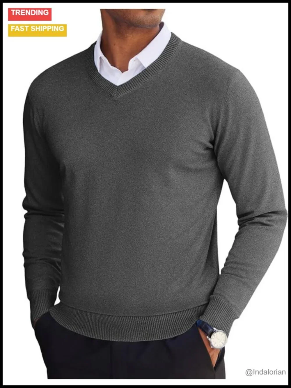V-Neck Lightweight Knitted Pullover Sweater Slim Fit